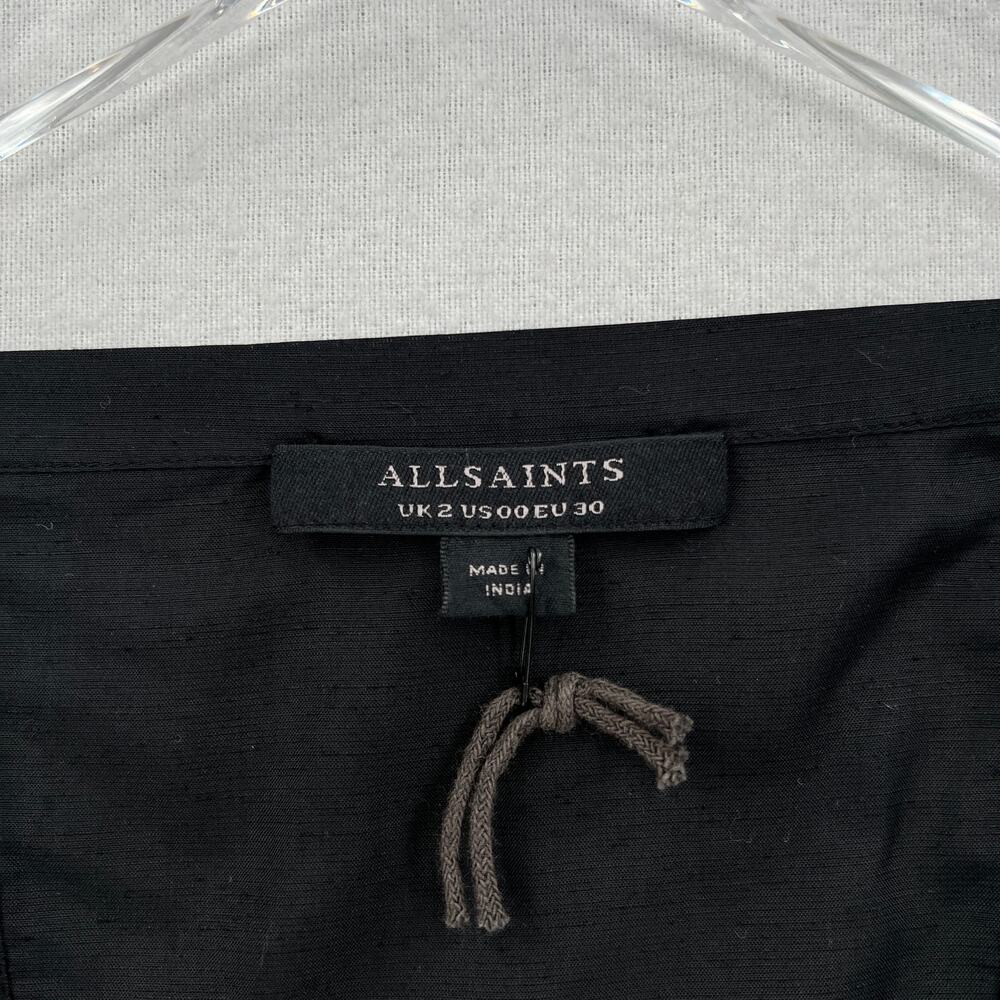 ALLSAINTS Juliette Pintuck Ruffle Top Womens 00 Black Square Neck Balloon Sleeve - Picture 10 of 13